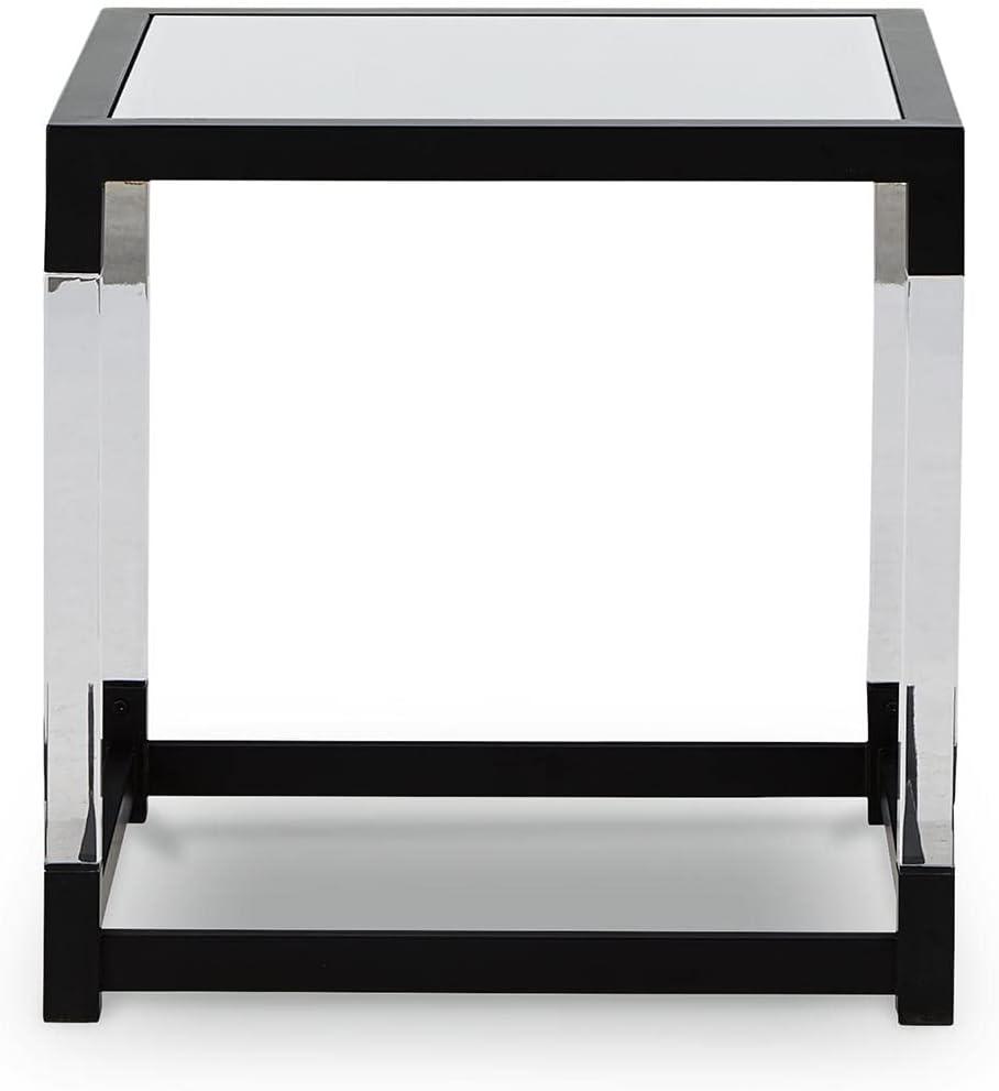 Modern Black Metal and Glass Square End Table