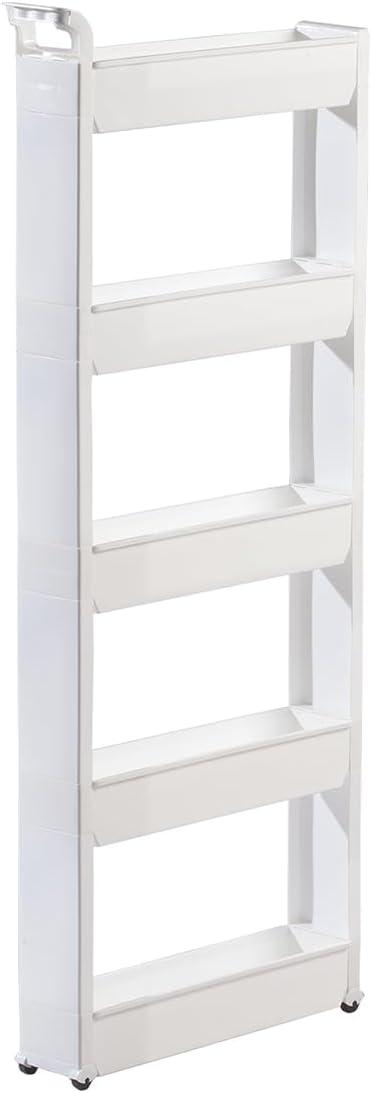 White 5-Tier Slim Rolling Storage Cart
