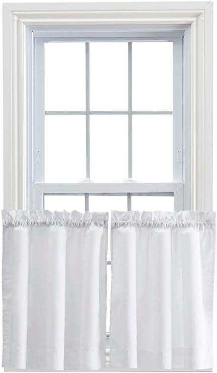 Ellis Stacey 1.5" Rod Pocket High Quality Fabric Solid Color Window Tailored Tier Pair, White