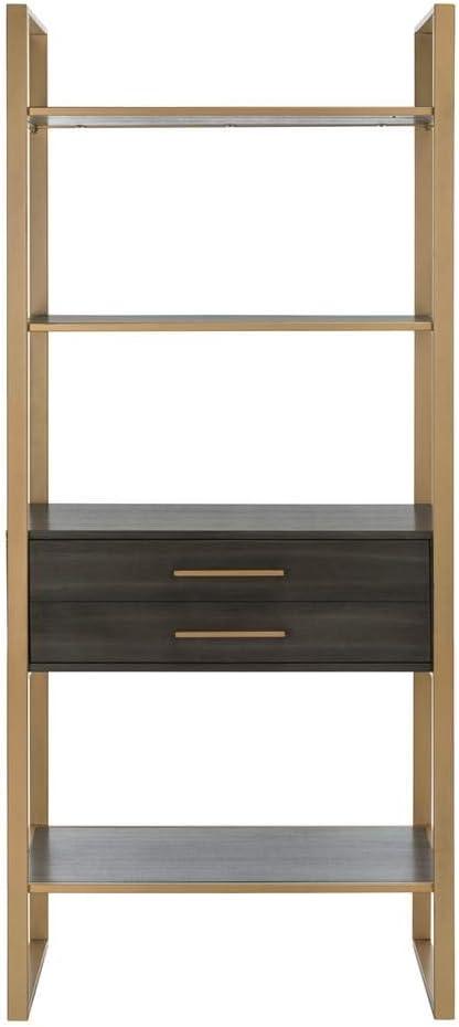 SAFAVIEH Skylar Contemporary Classic 4 Tier 1 Drawer Etagere, Gold/Grey Oak