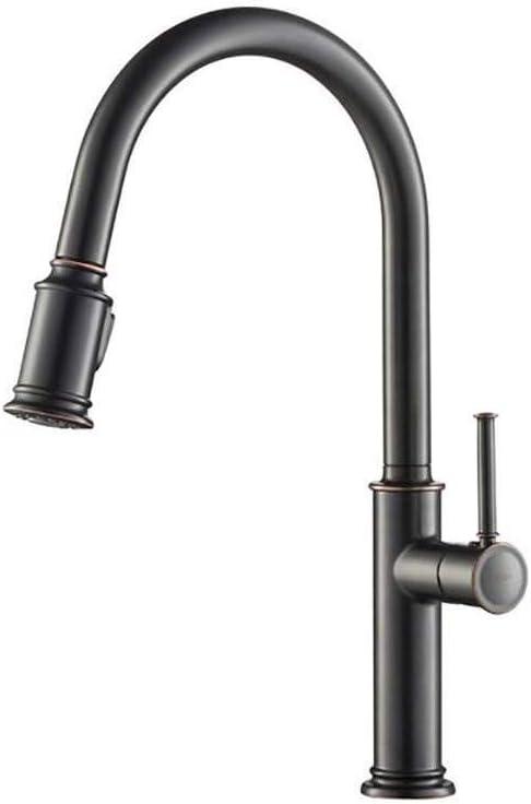 Elegant Bronze 17" Modern Pull-Out Spray Kitchen Faucet