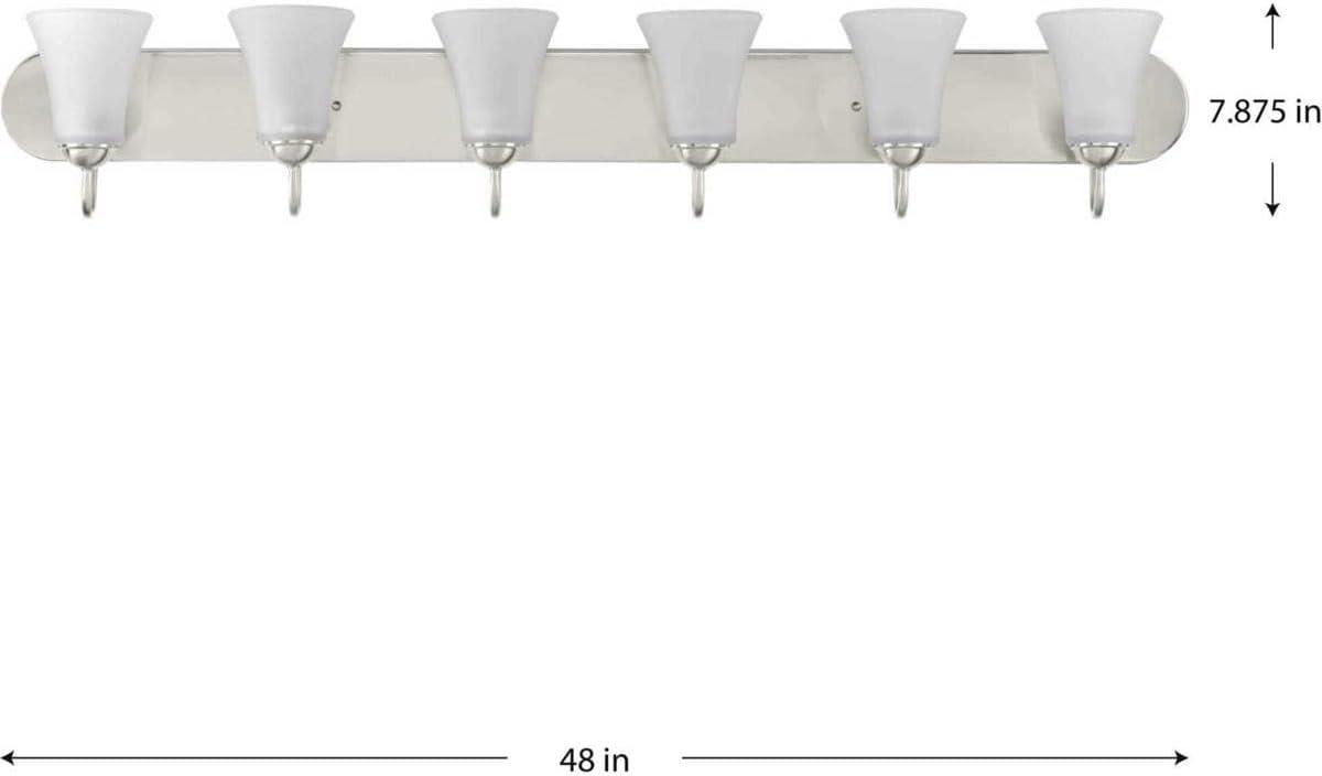 Progress Lighting, Classic Collection, 6-Light Bath, Brushed Nickel, Etched Glass Shades
