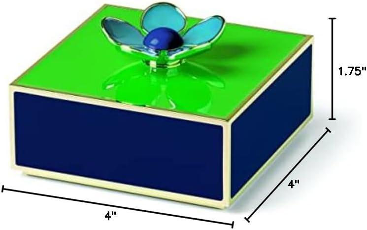 Green and Navy Floral Stainless Steel Keepsake Box