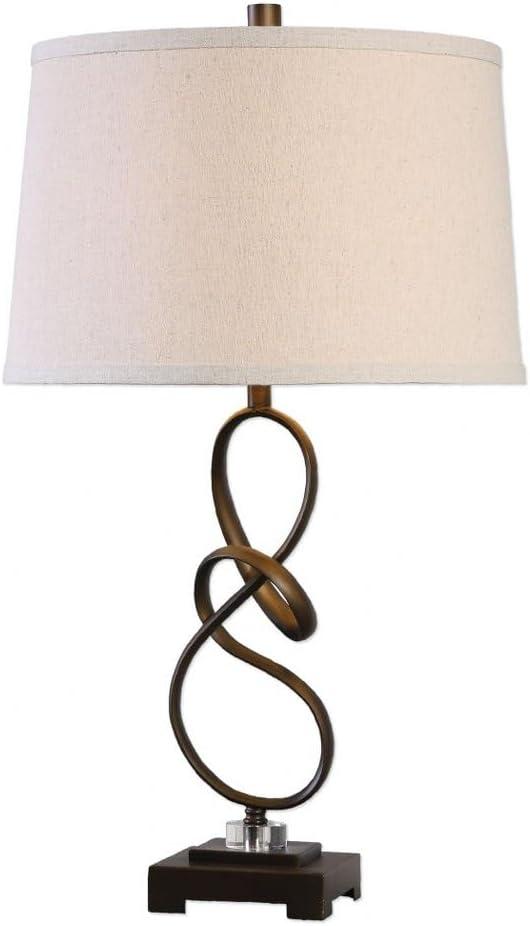 Uttermost Modern Table Lamp 27 1/4" Tall Oil-Rubbed Bronze Twisted Steel Beige Linen Drum Shade for Living Room Bedroom Nightstand