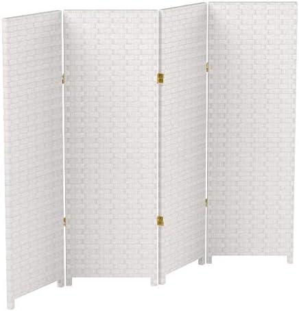 Handmade Woven Fiber Four-Panel Four-Foot Room Divider (China) White