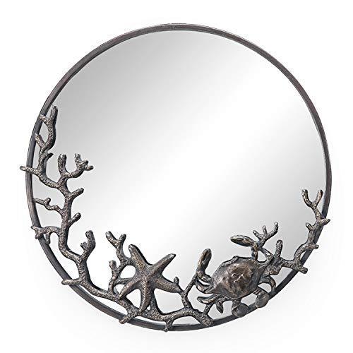 SPI Home Starfish and Crab Wall Mirror – 22" Round Cast Iron Frame with Coastal Marine Design, Rustic Bronze Sea Life Decor