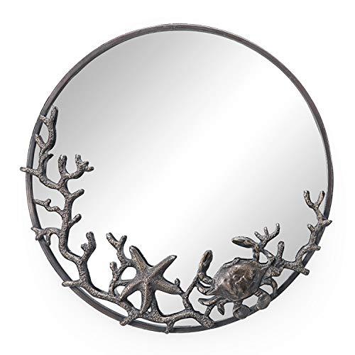 Coastal Charm Bronze Round Wall Mirror with Crab and Starfish Frame