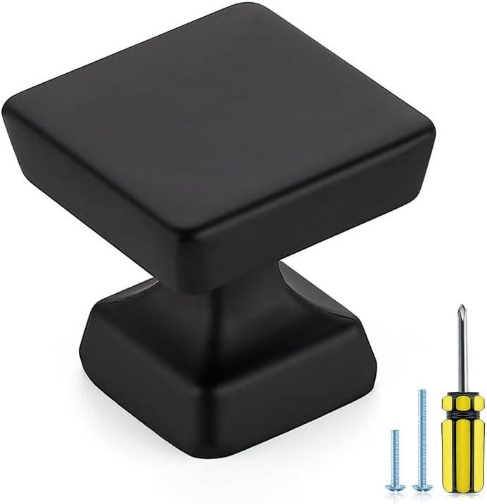 Single Hole Drawer Knobs - 10 Pack Black Cabinet Knobs - Square Dresser Knobs Dresser Handles Closet Door Knobs - Kitchen Cabinet Knobs - Cabinet Hardware