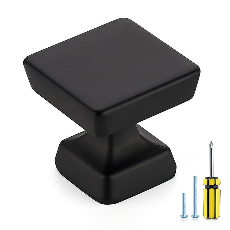 Single Hole Drawer Knobs - 10 Pack Black Cabinet Knobs - Square Dresser Knobs Dresser Handles Closet Door Knobs - Kitchen Cabinet Knobs - Cabinet Hardware