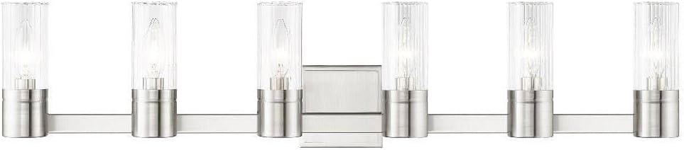 Midtown Brushed Nickel 6-Light Vanity with Clear Fluted Glass