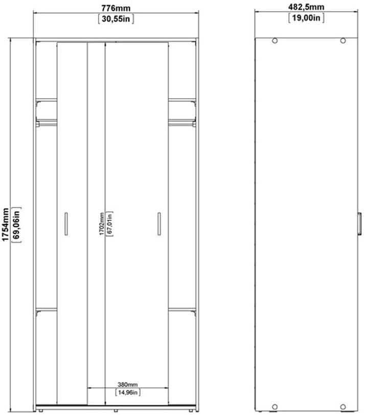 Tvilum Space Armoire Wardrobe with 2 Sliding Doors for Adults in White