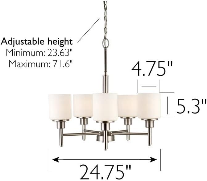 Design House 556639 Aubrey Transitional 5-Light Indoor Chandelier Dimmable Frosted Glass for Entryway Dining Room Foyer, Satin Nickel