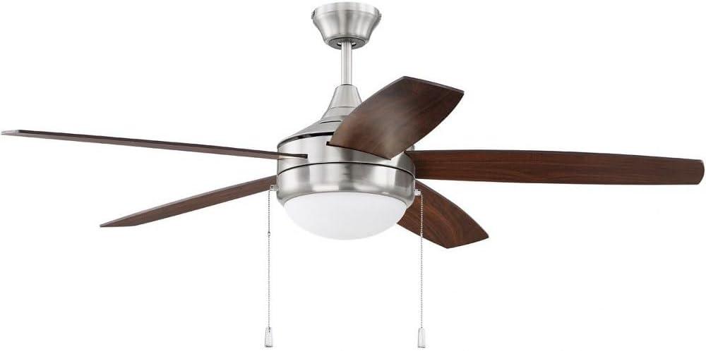 Brushed Nickel 52" Ceiling Fan with Walnut Blades and LED Light