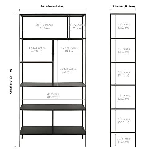 Industrial 5-Tier Blackened Bronze Metal Bookcase, 72" Tall