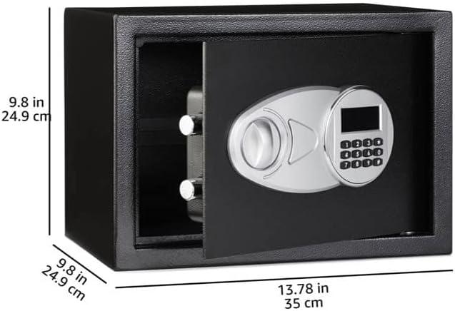 Amazon Basics Steel Security Safe and Lock Box with Electronic Keypad - Secure Cash, Jewelry, ID Documents, 0.5 Cubic Feet, Black, 13.8" W x 9.8" D x 9.8" H
