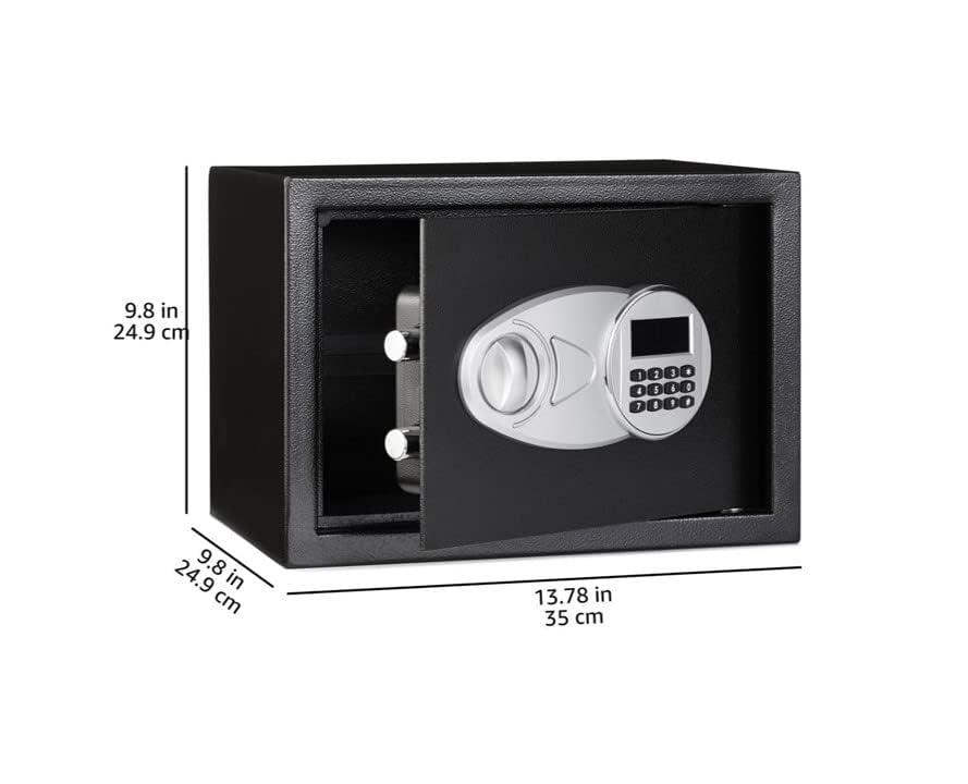 Amazon Basics Steel Security Safe and Lock Box with Electronic Keypad, for Cash, Jewelry, Documents, Black, 0.5 Cubic Feet, 13.8" W x 9.8" D x 9.8" H
