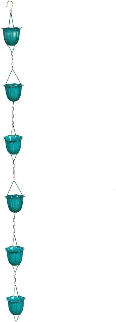 72" Blue Flower Cup Metal Rain Chain