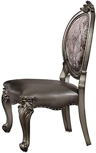 ACME Versailles Dining Side Chair in Silver PU and Antique Platinum (Set of 2)