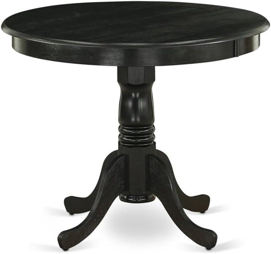 East West Furniture Antique Round Rubber Wood Dining Table in Wirebrushed Black