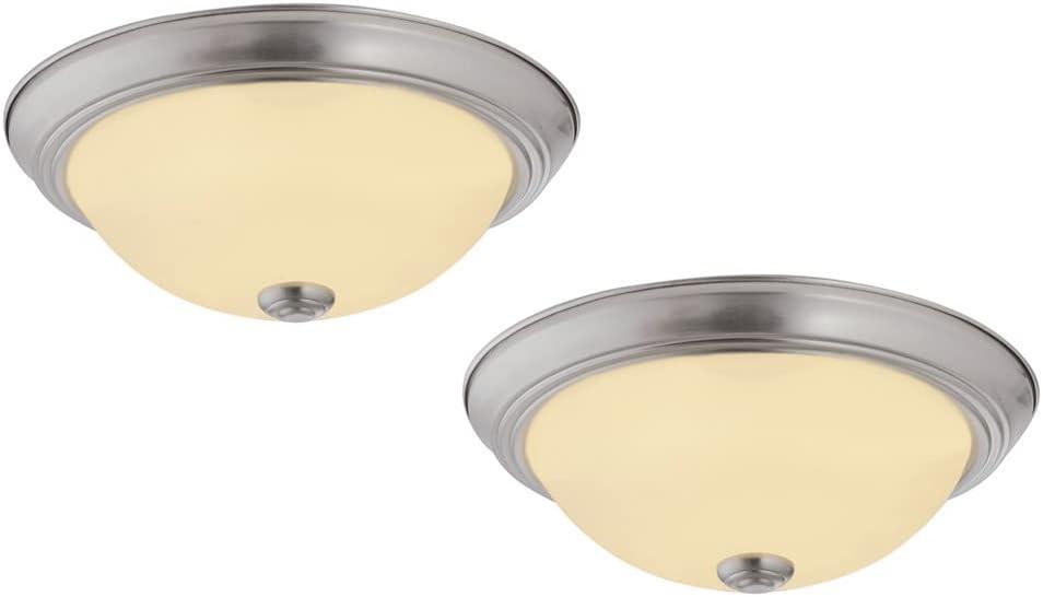 Design House 511550 Millbridge Traditional 2-Light Indoor Flush Mount Ceiling Light Dimmable Alabaster Glass for Bedroom Dining Room Kitchen, Satin Nickel