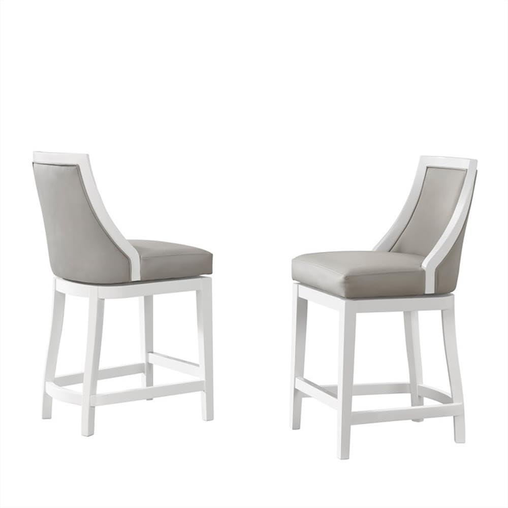 Alaterre Ellie Upholstered Swivel Bar Stool Chairs with Padded Seat and Back, Rubberwood Frame with Metal Kick Plate
