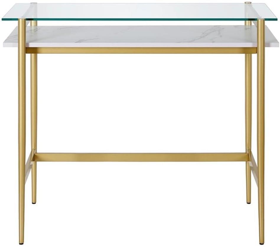 Henn&Hart 36" Brass/Faux Marble Metal/Glass/Faux Marble Home Office