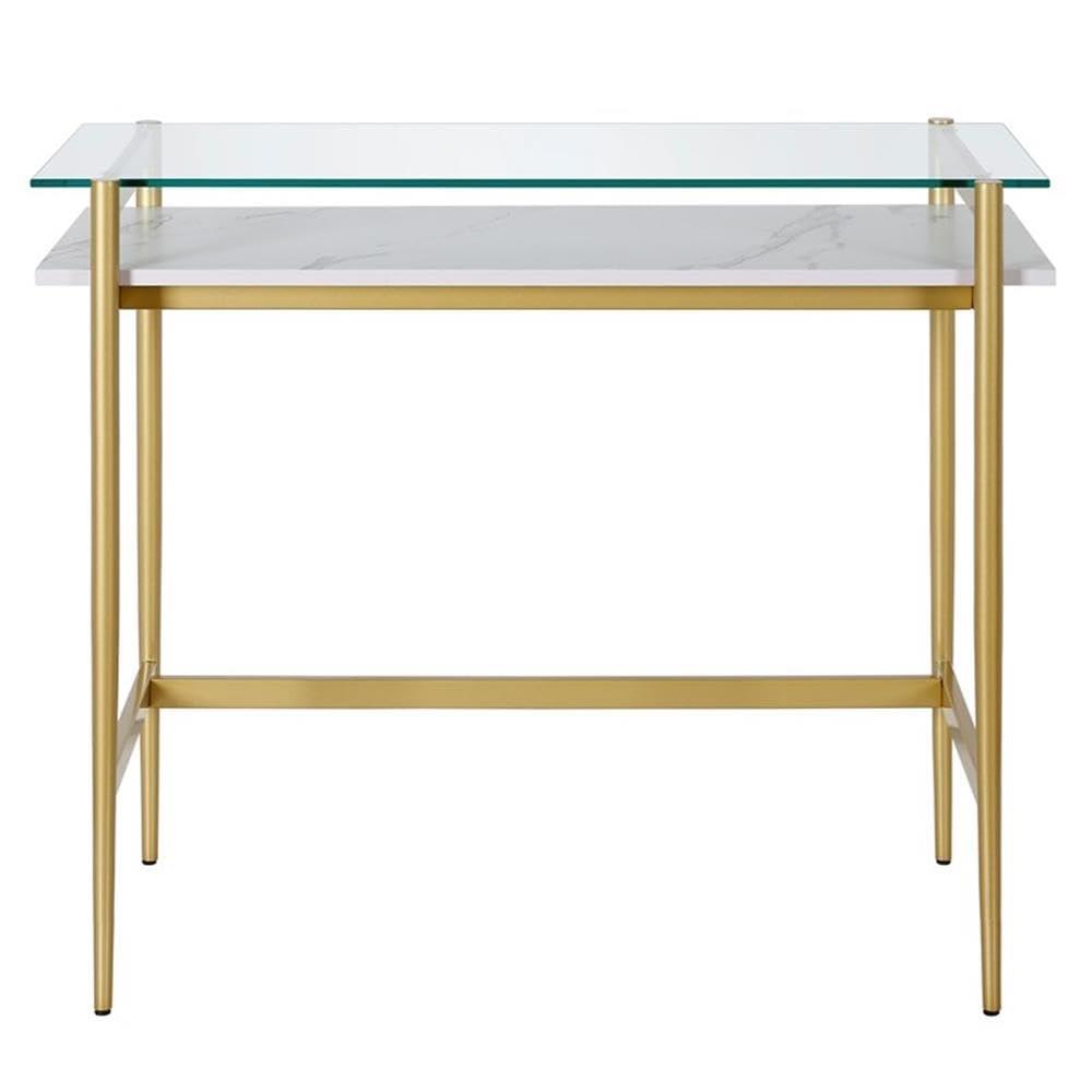 Henn&Hart 36" Brass/Faux Marble Metal/Glass/Faux Marble Home Office