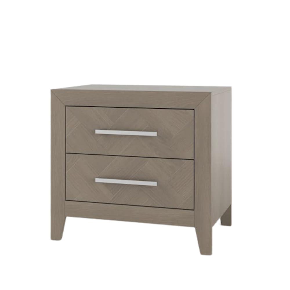 Crescent Gray Herringbone 2-Drawer Nightstand with Metal Pulls