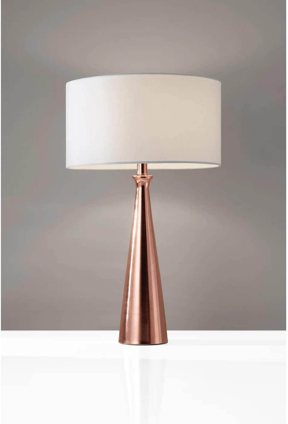 Copper Tapered Base Table Lamp with White Linen Shade