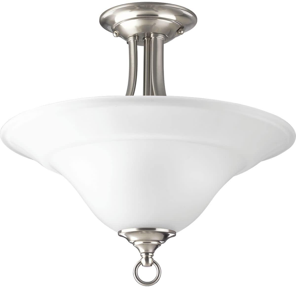 Progress Lighting Trinity Collection 2-Light Semi-Flush Ceiling Fixture, Brushed Nickel, Etched Glass Shade