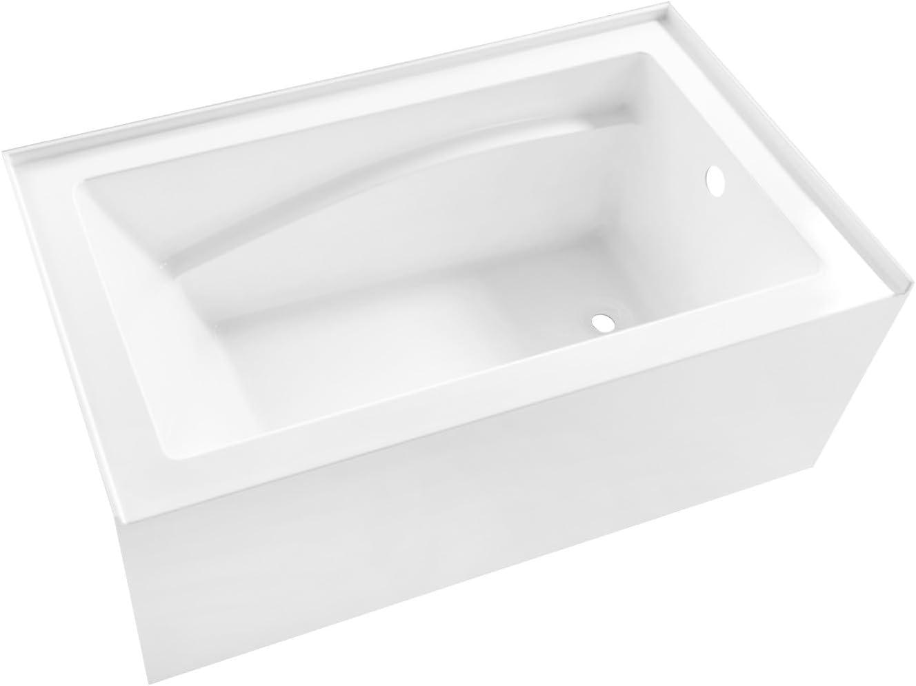Kingston Brass Aqua Eden 54-Inch Acrylic Rectangular 3-Wall Alcove Tub, Hand Drain and Anti-Skid Surface