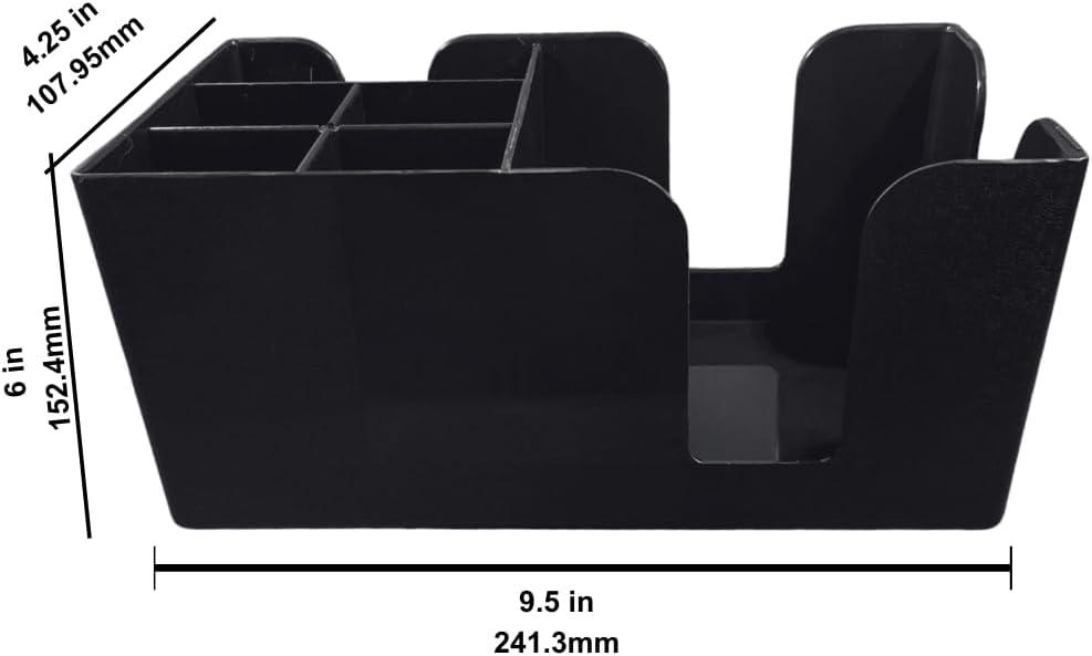 Black Plastic 6-Compartment Bar Caddy Organizer