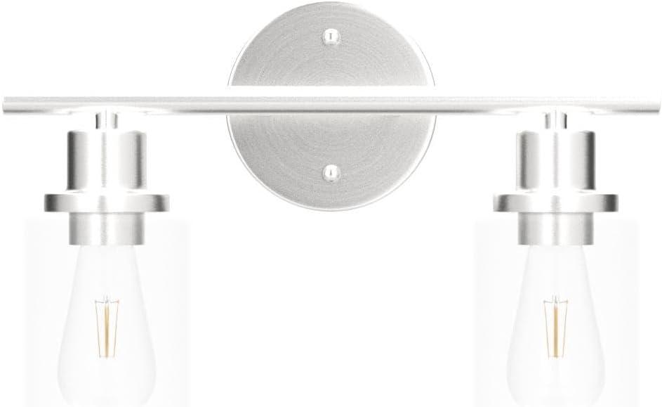 Vanity Wall Light Fixtures, Modern 3 Lights Wall Sconce with Clear Glass Shade, Brushed Nickel Farmhouse Wall Lamp for Bathroom Mirror Kitchen Porch Living Room Workshop (E26 Base)