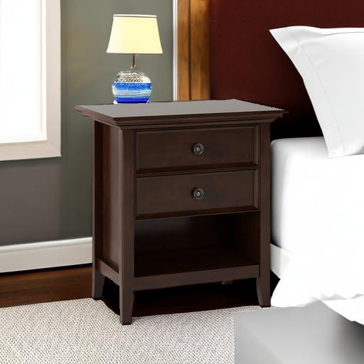 Simpli Home Amherst 24"W 2-Drawer Solid Wood Nightstand with Open Shelf