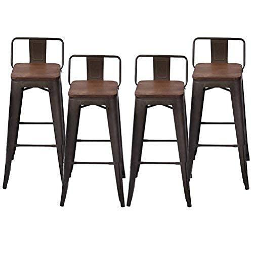 WENTMENT Bar Stools Set of 4 Counter Height Bar Stools Metal Barstools with Removable Back 30" Kitchen Bar Stools with Wooden Seat, Rusty