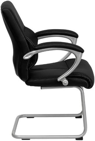 Juliett Contemporary LeatherSoft Executive Side Reception Chair with Contrast Stitching and Silver Sled Base