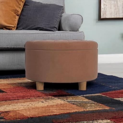 Tufted Round Storage Ottoman Spice Velvet - HomePop