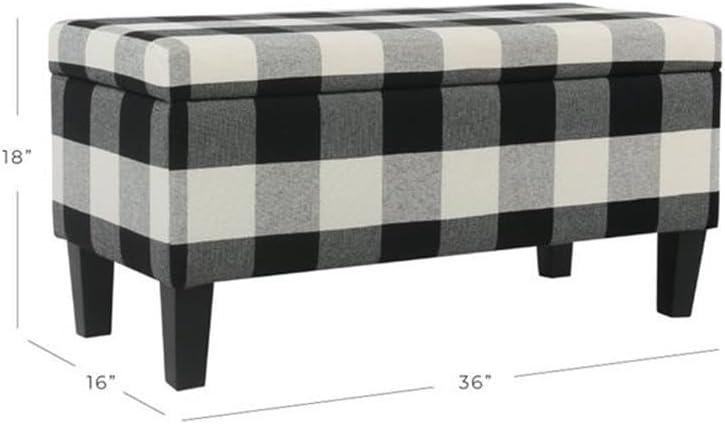 Large Decorative Storage Bench Black Plaid - HomePop: Upholstered Ottoman for Bedroom & Entryway