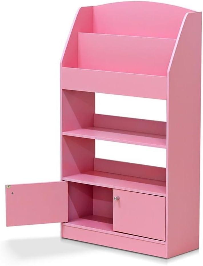 Furinno KidKanac Kids Bookshelf, 4 Tier with Cabinet, Pink