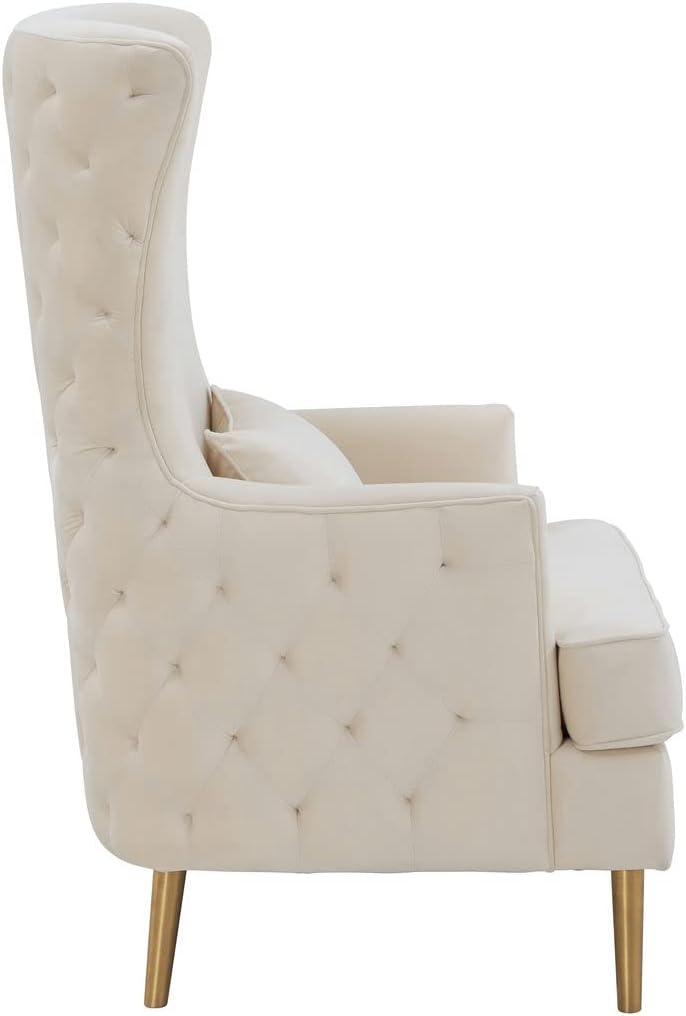 TOV Furniture Alina 19.7" Tall Tufted Back Velvet Accent Chair in Cream