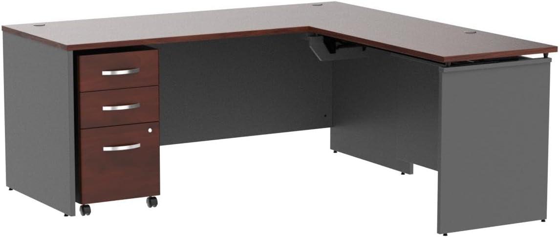 Hansen Cherry & Graphite Gray Ergonomic L-Shaped Sit-Stand Desk with Mobile File Cabinet