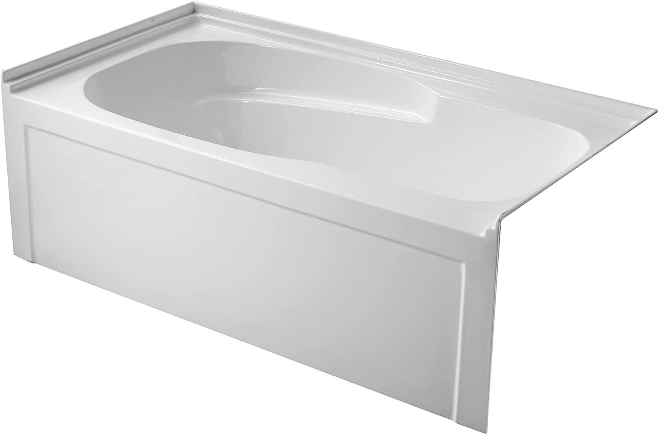 Kingston Brass Aqua Eden 60-Inch Acrylic Rectangular 3-Wall Alcove Tub with Armrests and Anti-Skid Surface