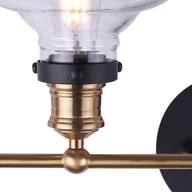 LORA Modern Farmhouse Vanity Light – 4-Light Industrial Bathroom Fixture, Matte Black & Gold Finish, Clear Glass Shades, 100W Type A, 38.5" Wide Over Mirror Wall Sconce