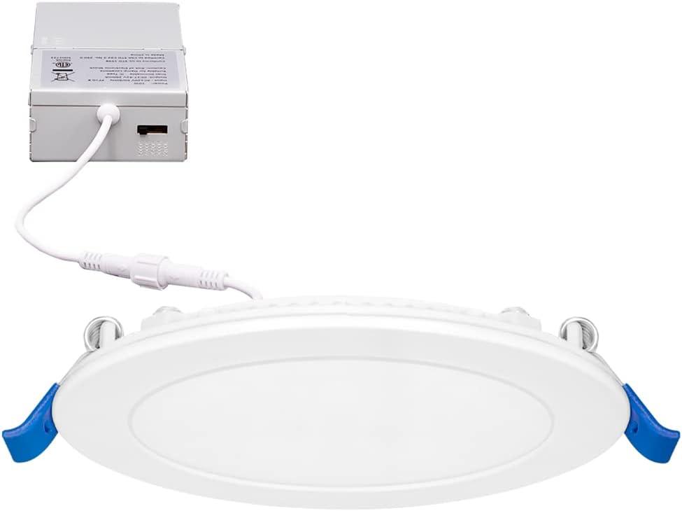 Maxxima 6 in. Slim Round Recessed LED Downlight, Canless IC Rated, 1050 Lumens, 5 CCT Color Selectable 2700K-5000K