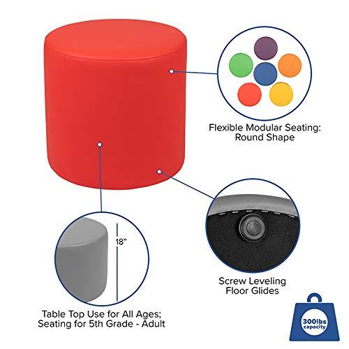 Modern Classroom Red Plywood Round Ottoman with Leveling Glides