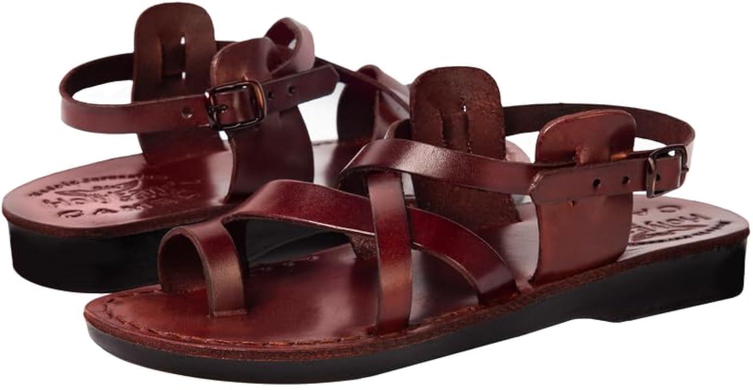 Holy Land Market Men/Women Biblical Jesus Leather Sandals/Slides From Jerusalem (Jesus - Style I) (9-9.5 Women/7-7.5 Men)
