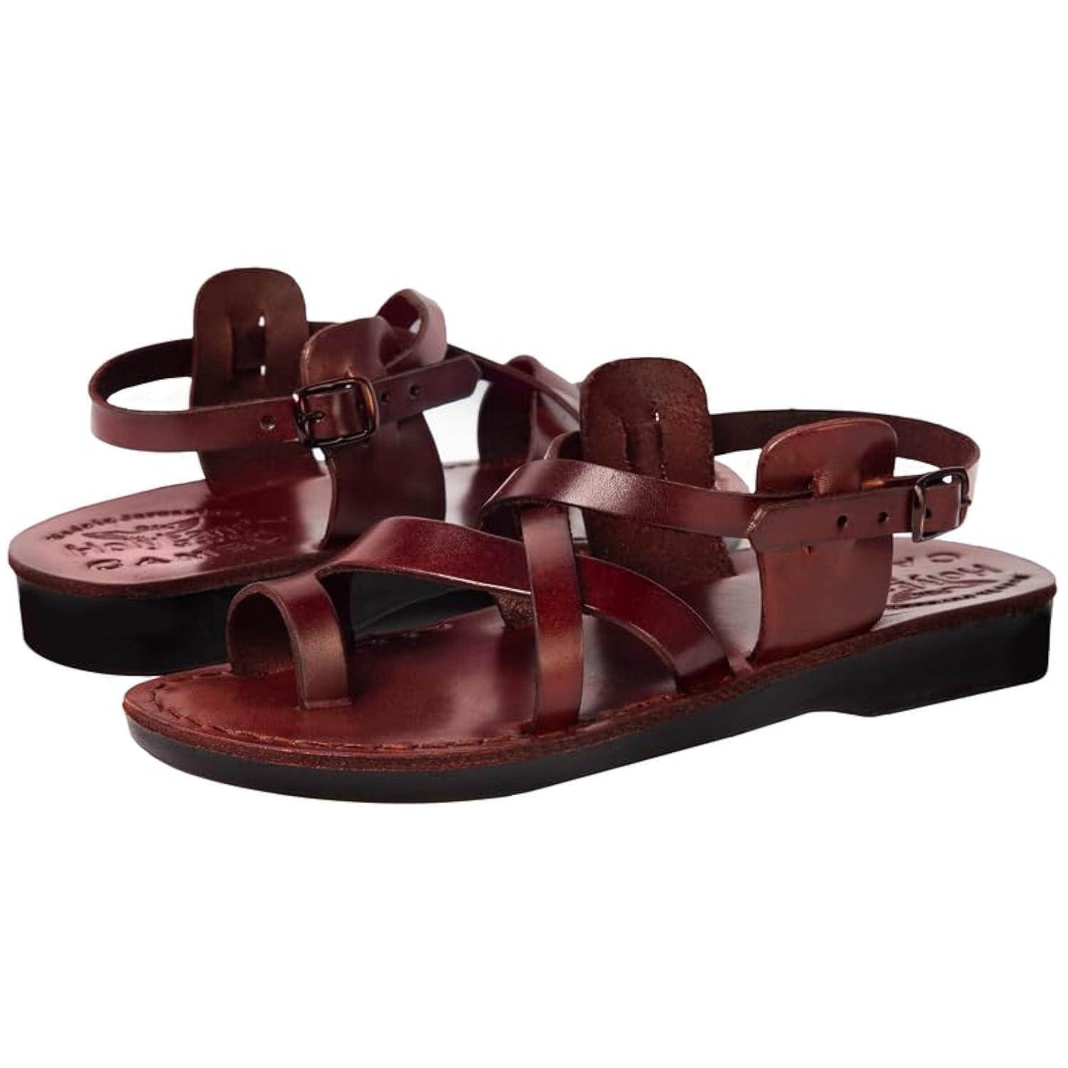 Holy Land Market Men/Women Biblical Jesus Leather Sandals/Slides From Jerusalem (Jesus - Style I) (9-9.5 Women/7-7.5 Men)