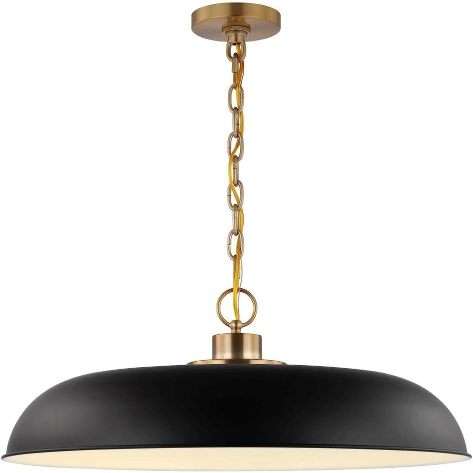 Colony Large Dome Pendant Light in Matte White and Burnished Brass