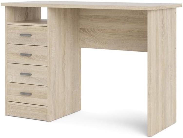 Scandinavian Oak Structure Desk with 4 Drawers and Open Shelf