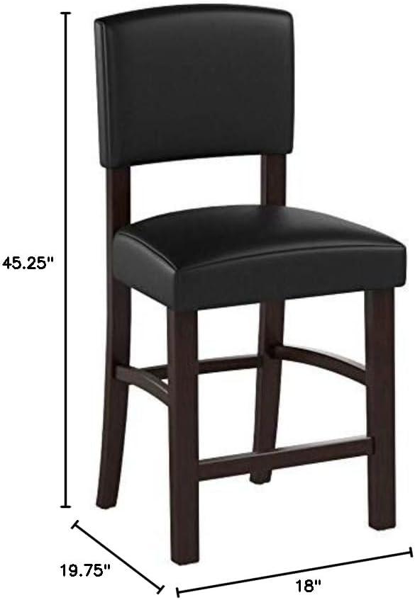 24" Monaco Padded Back Faux Leather Counter Height Barstool Hardwood/Brown - Linon: Espresso Finish, Rubberwood